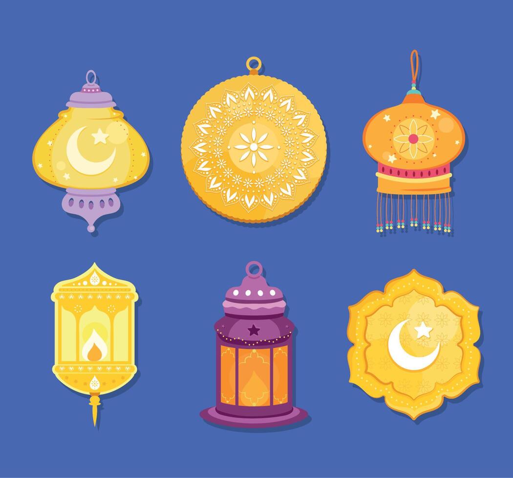 six eid mubarak icons vector