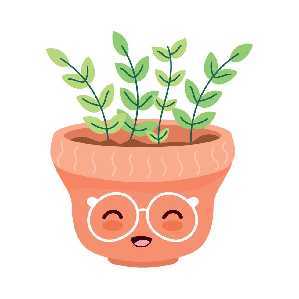 houseplant with eyeglasses kawaii style vector