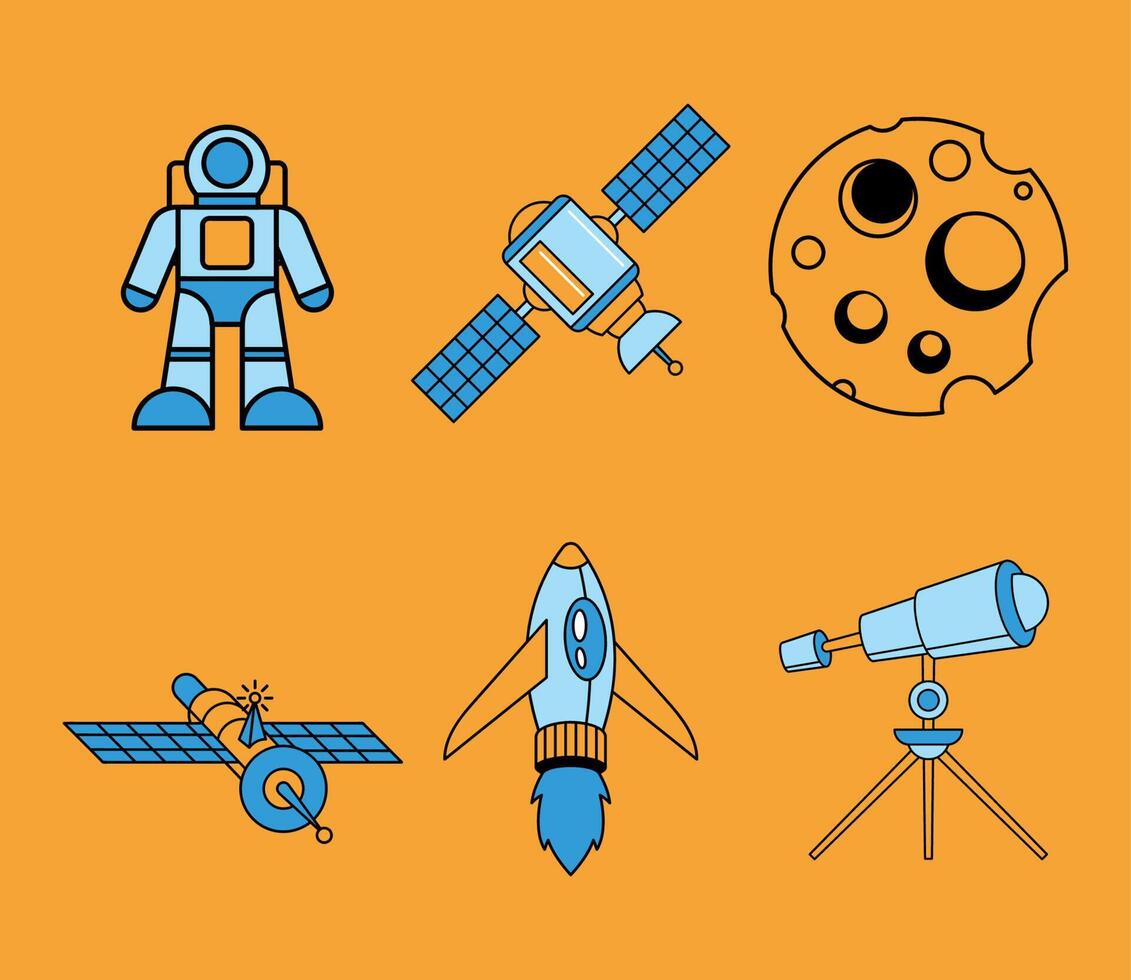 six space outer icons vector