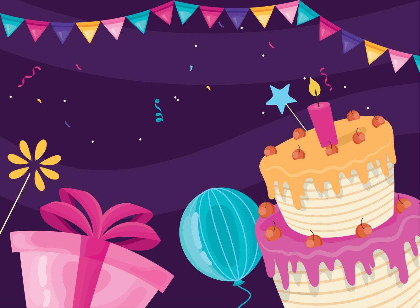 birthday cake and garlands vector