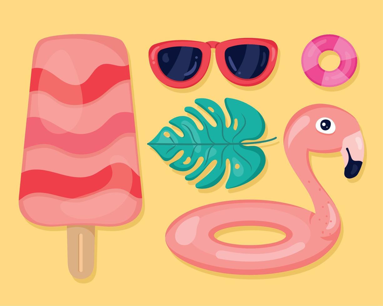 cinco iconos de vacaciones de verano vector