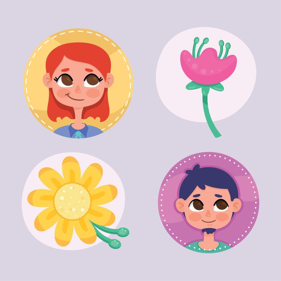 persons and flowers vector