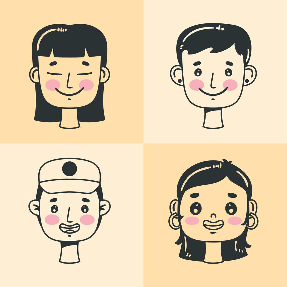 four persons heads characters vector