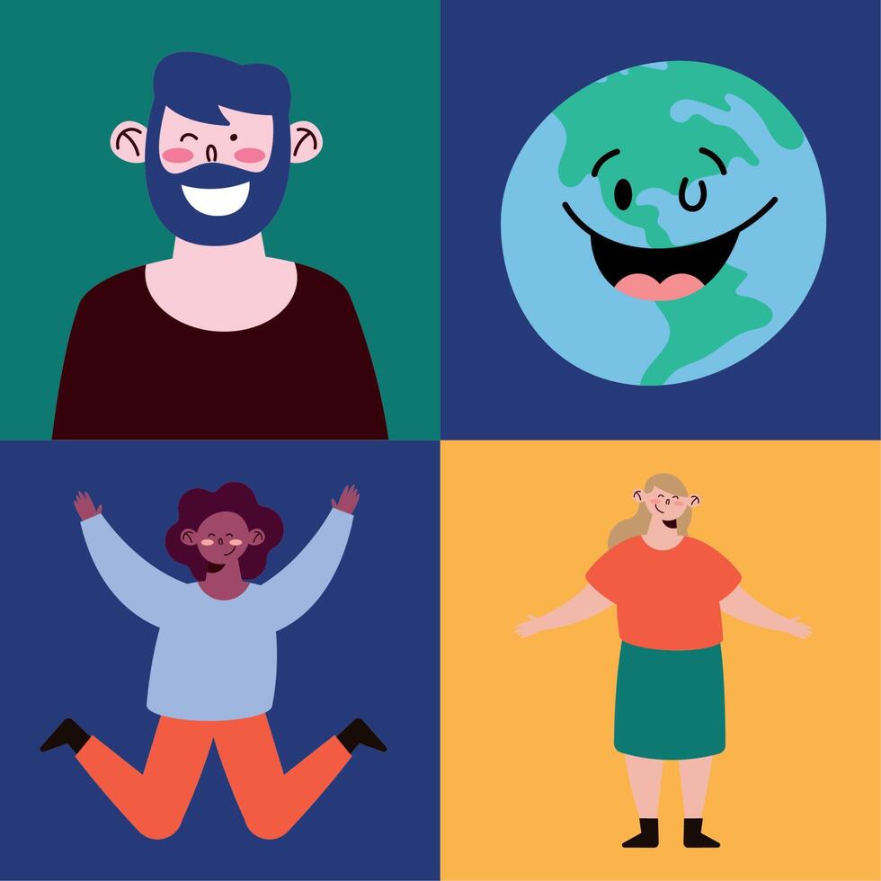 persons and earth planet vector