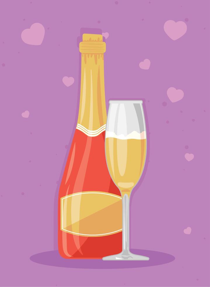 champagne and hearts love vector