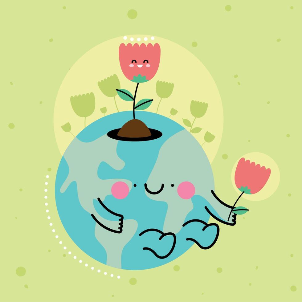 earth character with roses vector