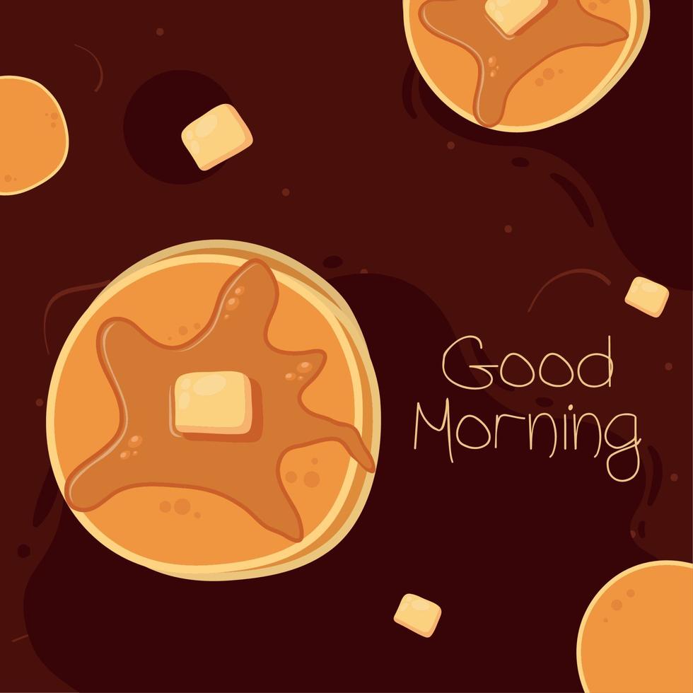 good morning lettering with pancakes vector