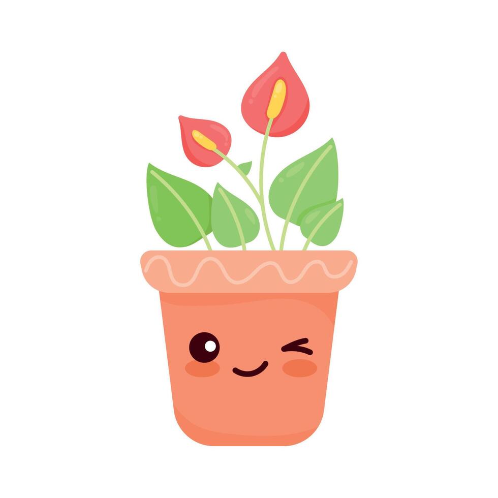 floral houseplant kawaii style vector