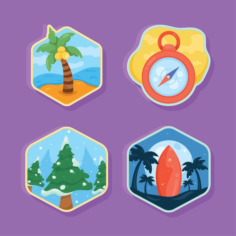 cuatro iconos de insignias de aventura vector