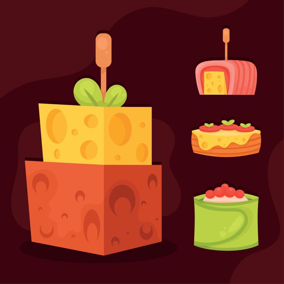 appetizers party four icons vector