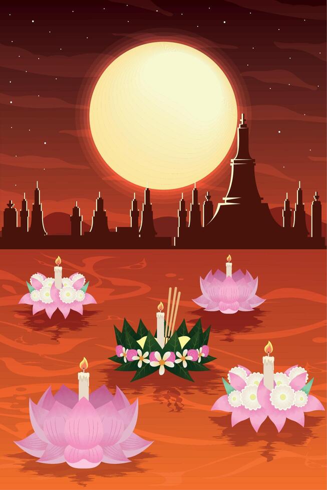 loy krathong escena roja vector