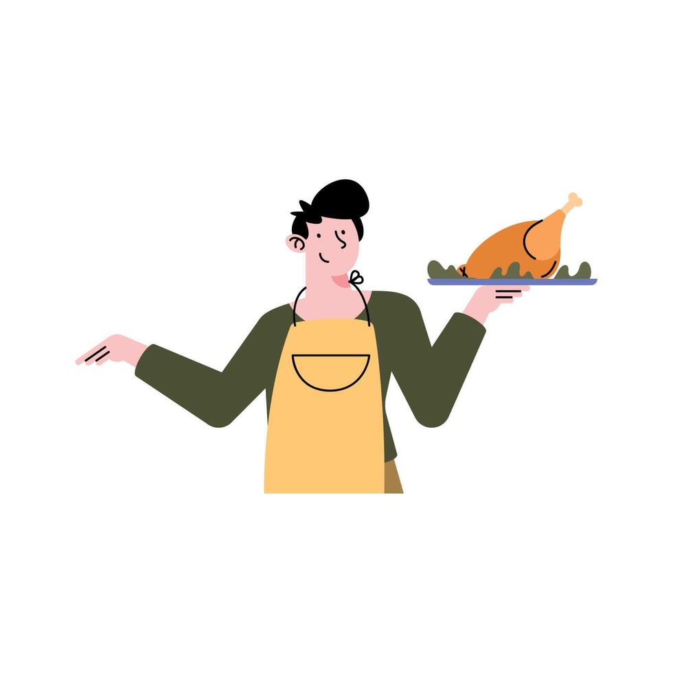 man with turkey in tray vector