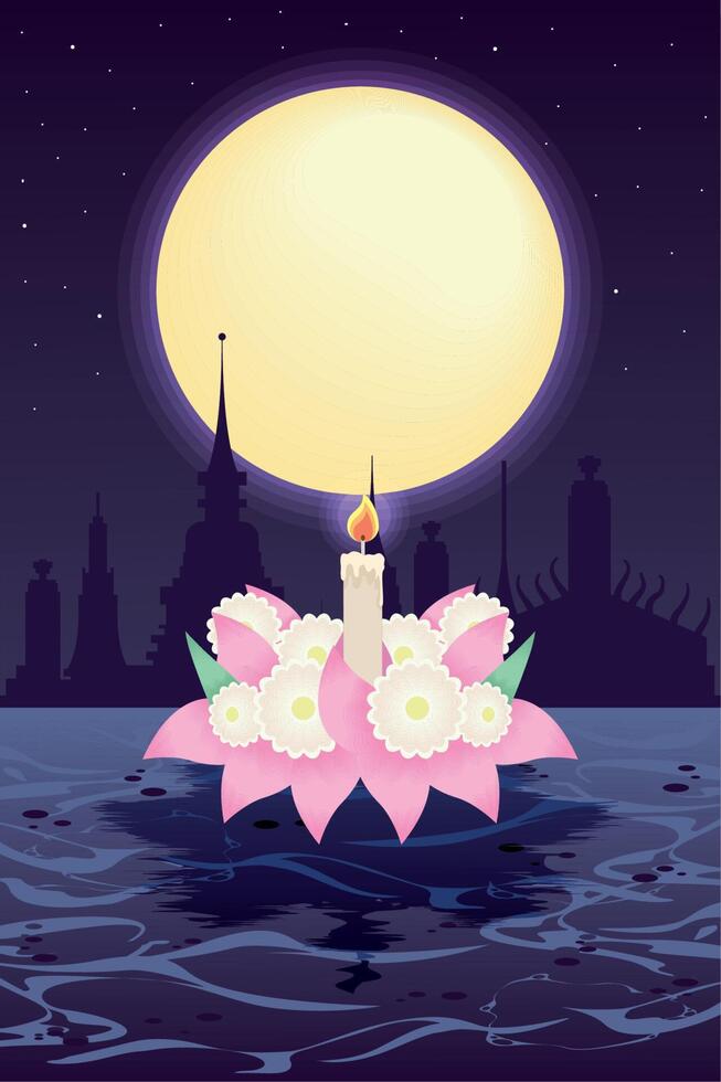 loy krathong festival card vector