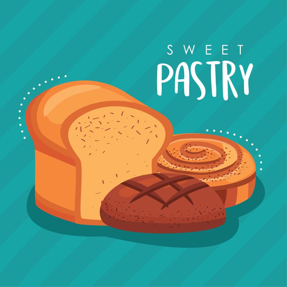 sweet pastry lettering and breads vector