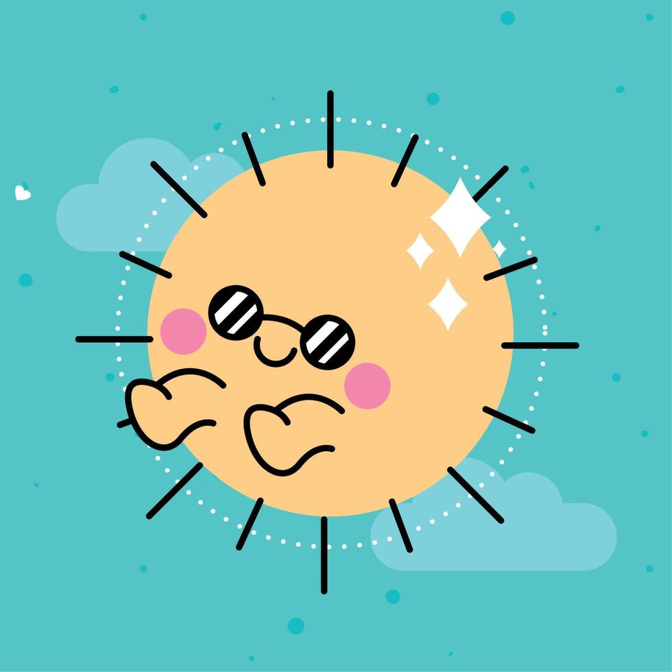 cute sun kawaii character vector