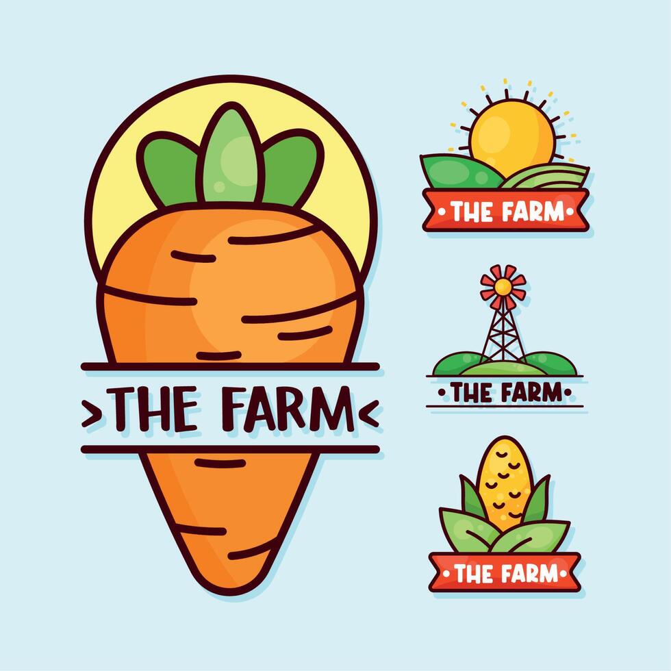 four farm products badges vector