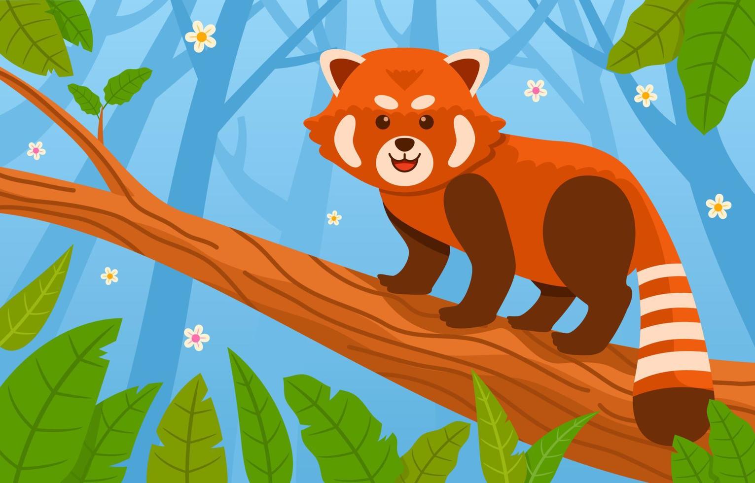 Red Panda On Tree Branch vector