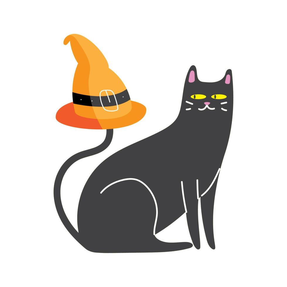halloween cat with witch hat vector