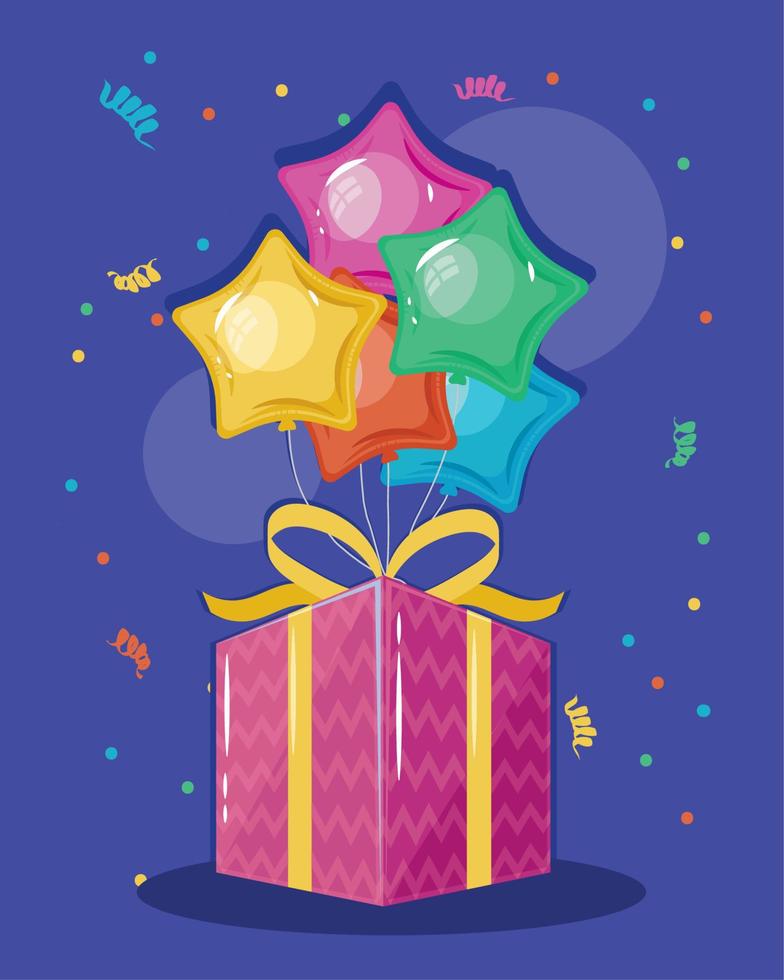 birthday gift with colored balloons vector
