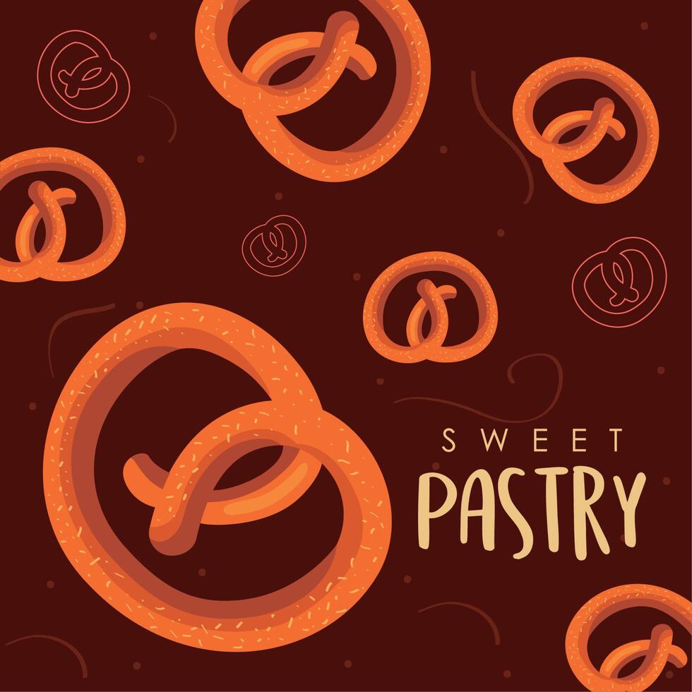 sweet pastry lettering and pretzels vector