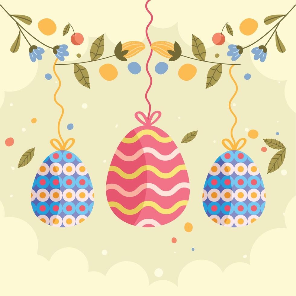 happy easter eggs hanging vector