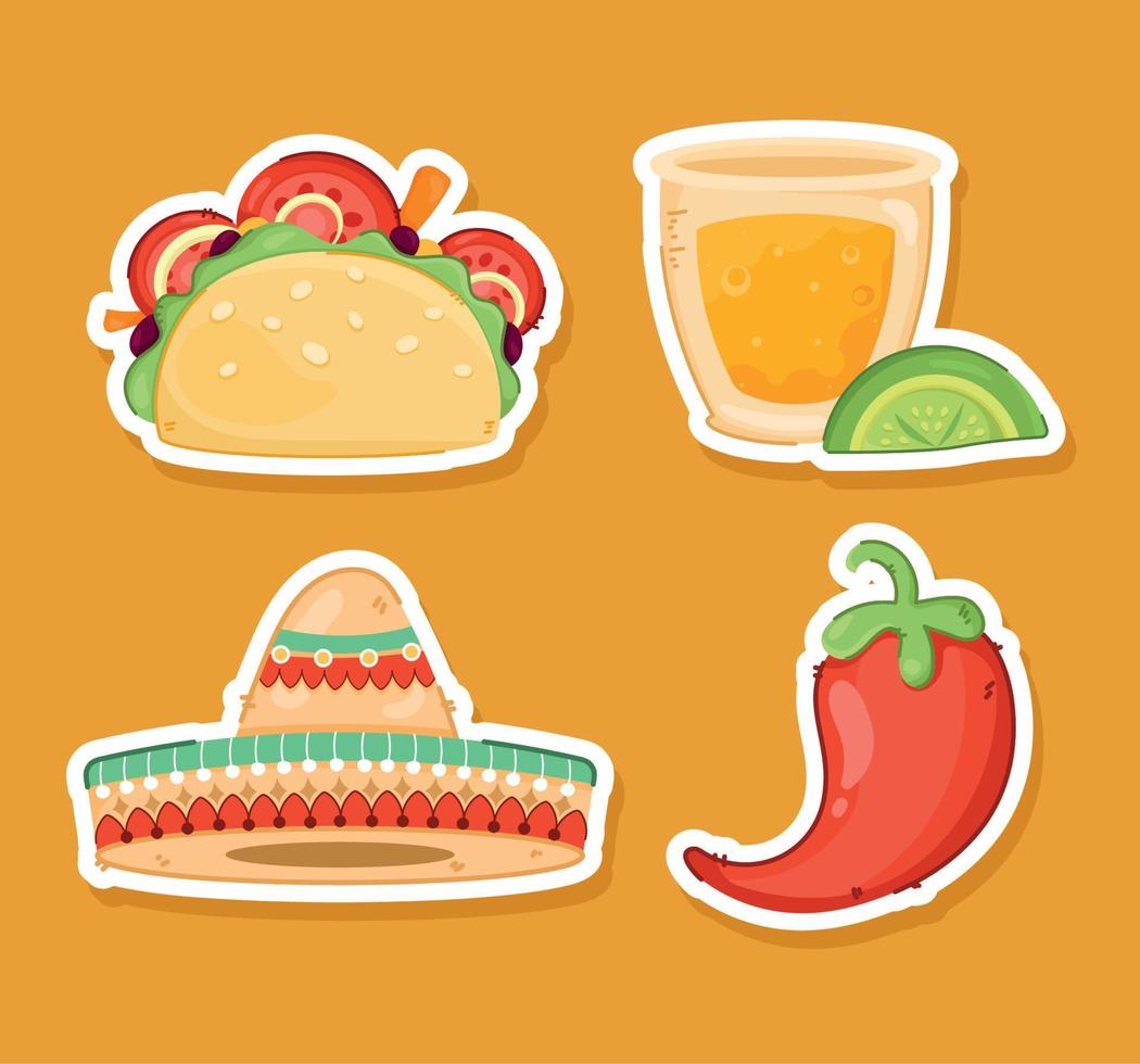 four mexican celebration icons vector