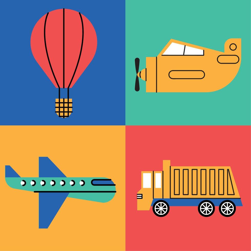 means of transport four icons vector