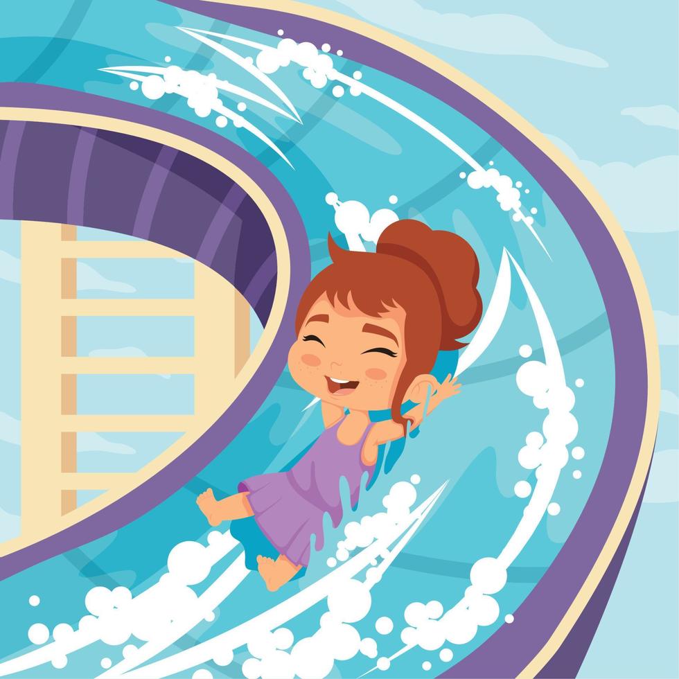girl in slide water park vector