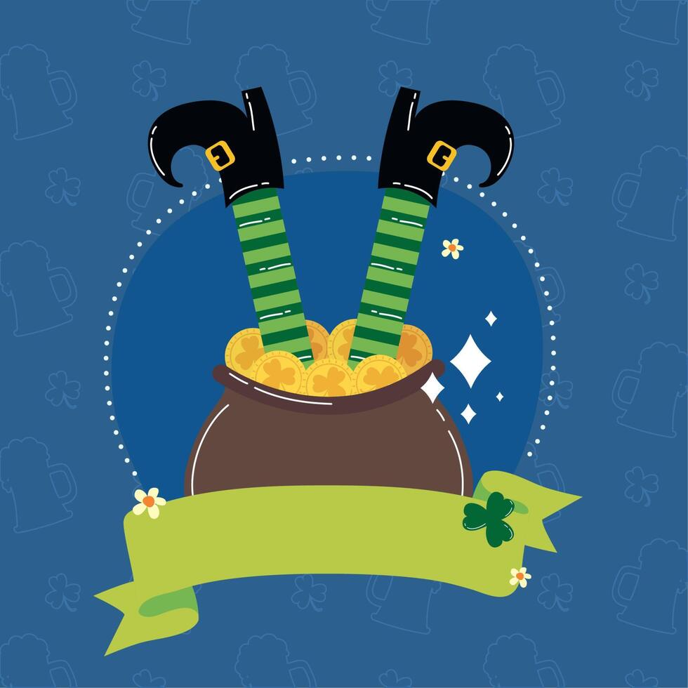 leprechaun legs in cauldron vector