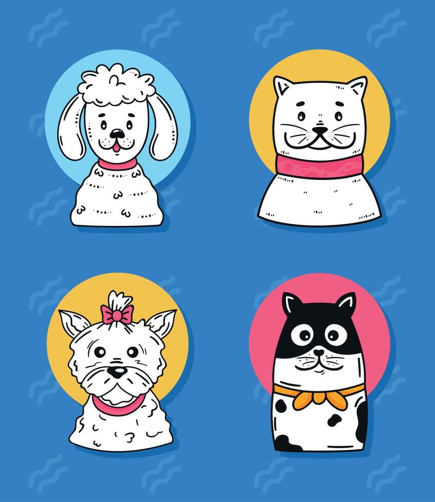 four dogs in blue background vector