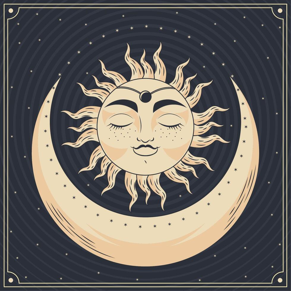 sun and crescent moon vector