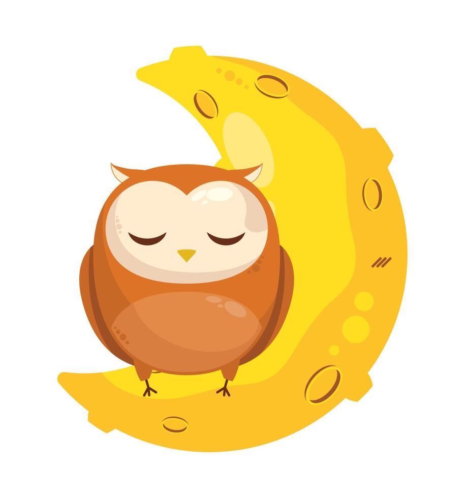owl sleeping in moon vector