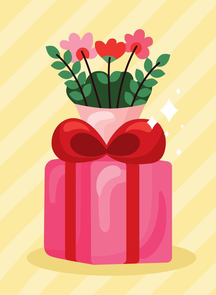 feliz san valentin flores y regalo vector