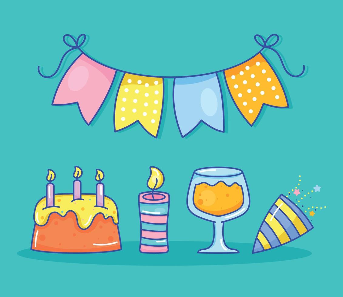 five birthday party icons vector