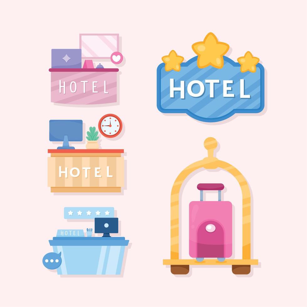 cinco iconos de servicio de hotel vector