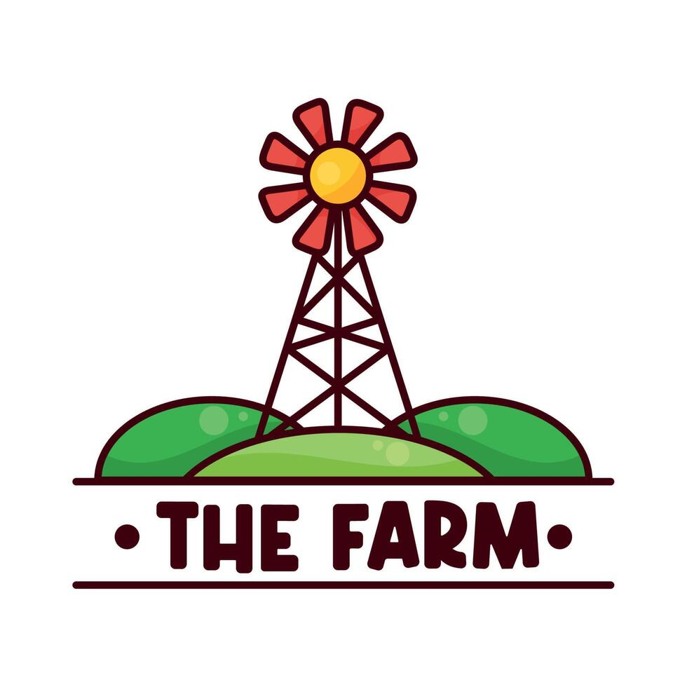 farm stamp with wind mill vector
