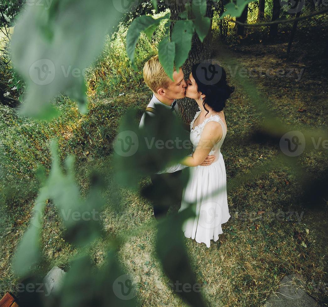 Beautiful wedding couple posing photo