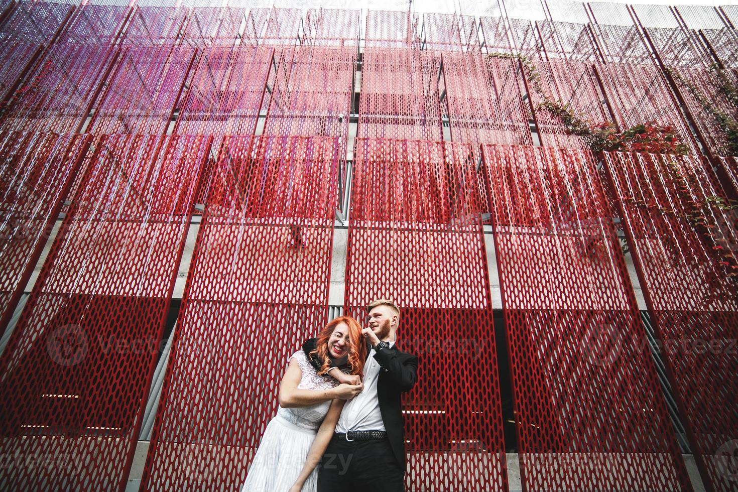 Wedding couple on a walk in the city photo