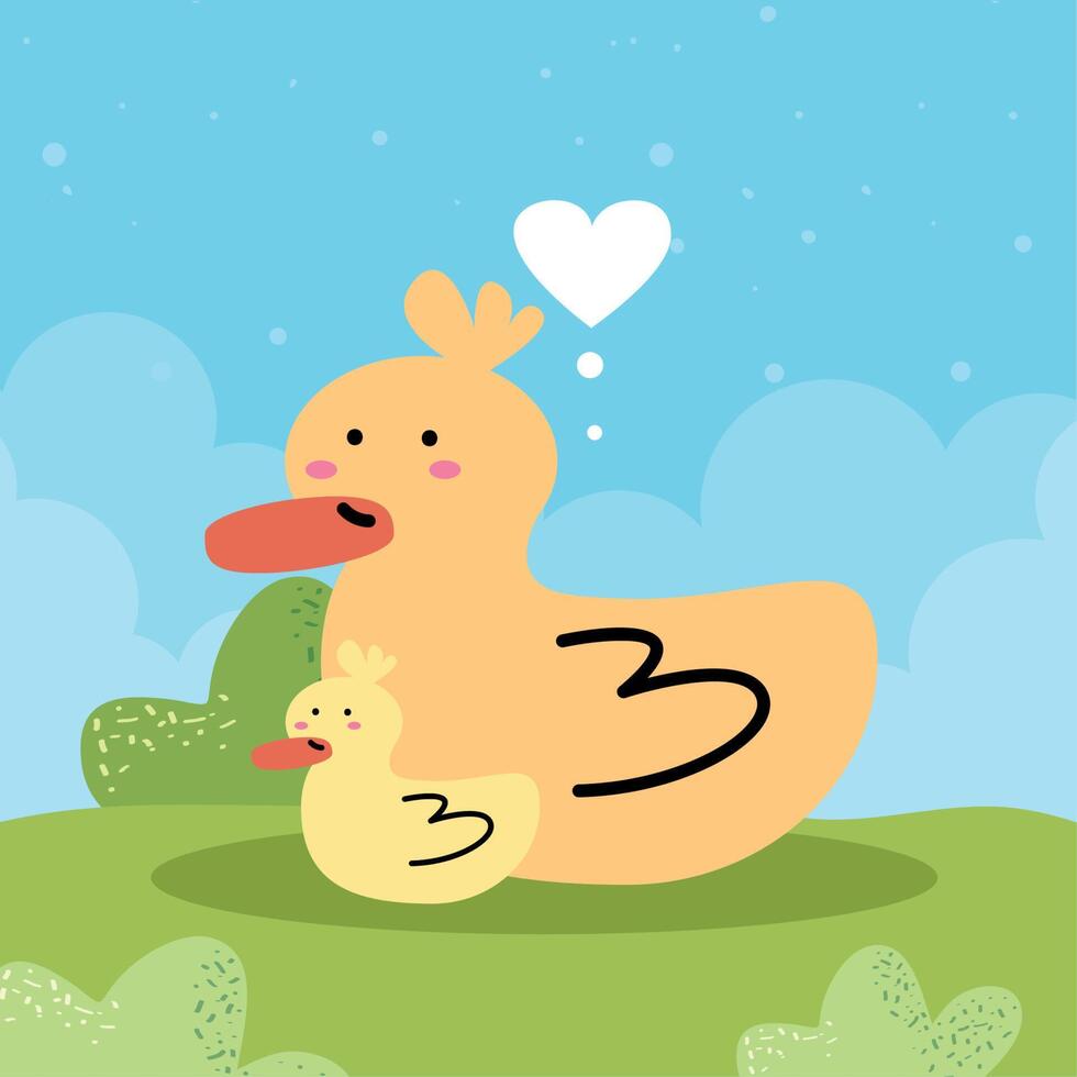 family ducks with hearts vector