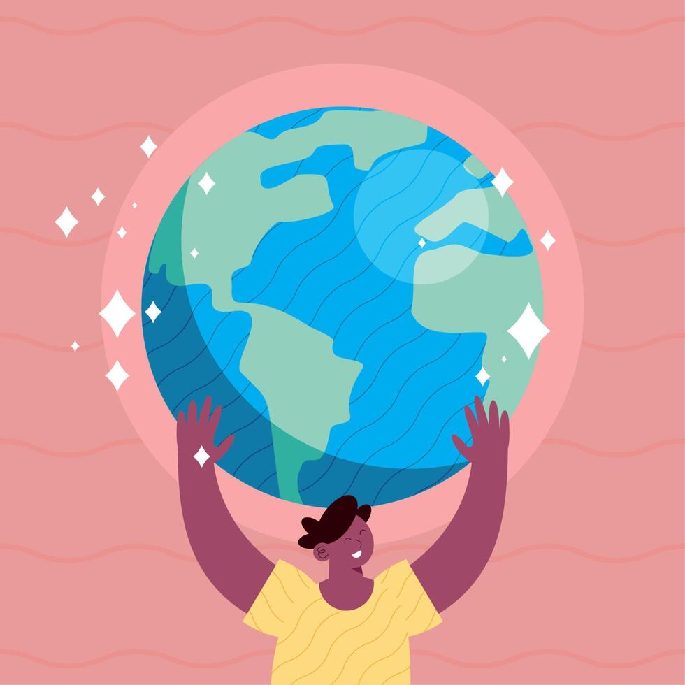 ecologist lifting earth planet vector