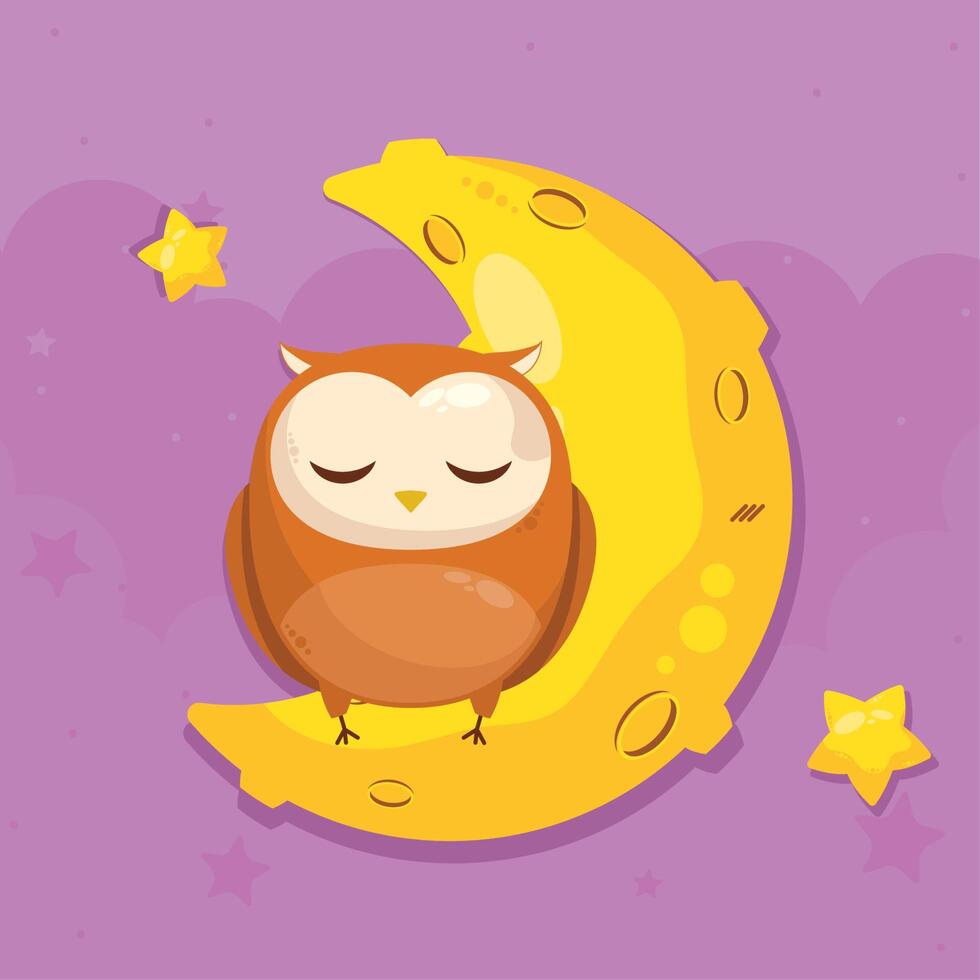 owl sleeping in moon vector