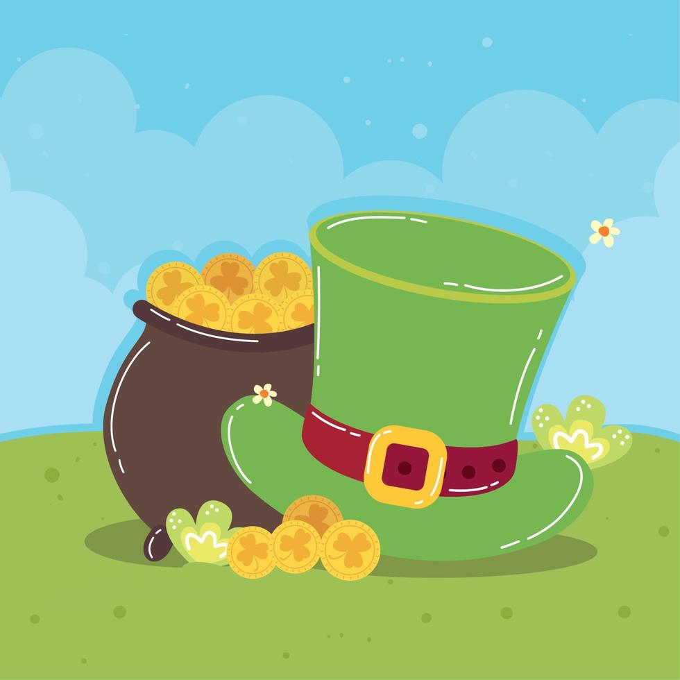 saint patricks cauldron with tophat vector