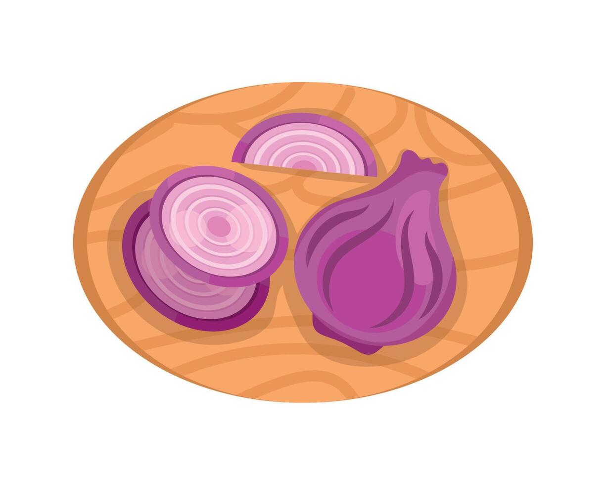 cebolla morada cortada en tabla vector