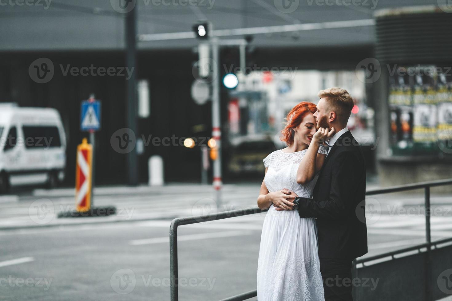 Wedding couple in a futuristic building photo