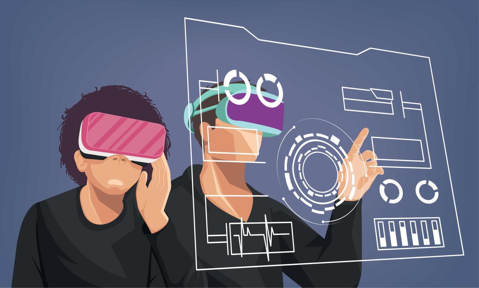 two men using metaverse masks vector