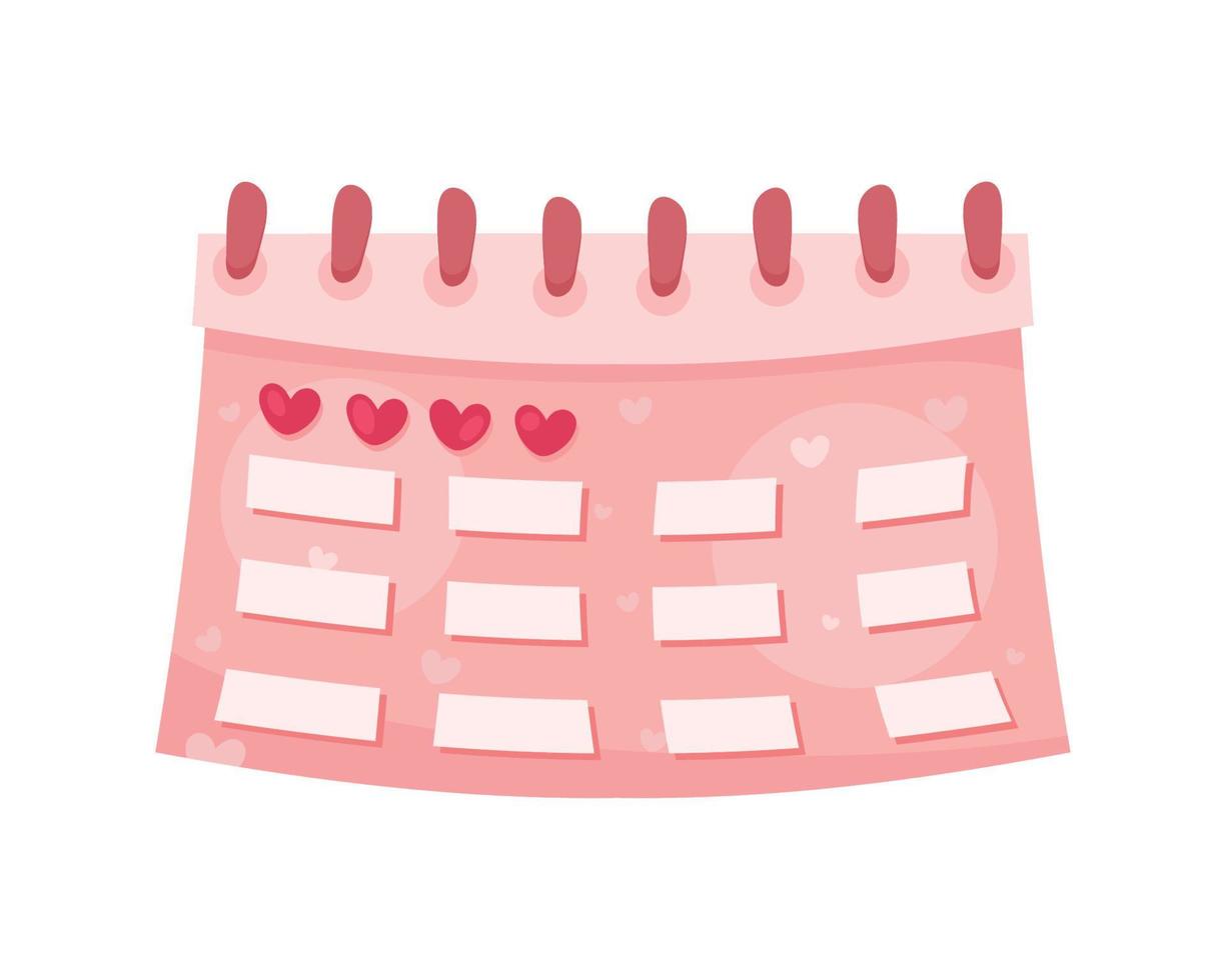 calendario rosa con corazones vector