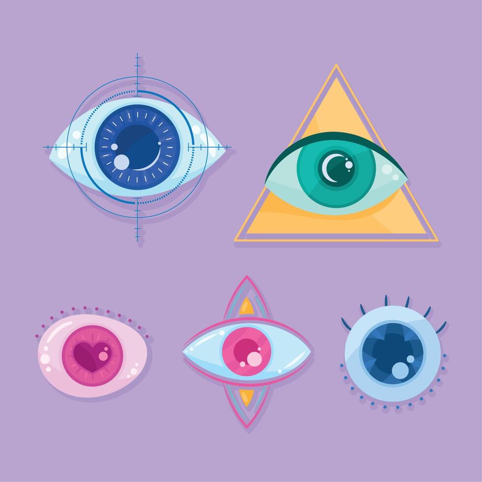 iconos humanos de cinco ojos vector