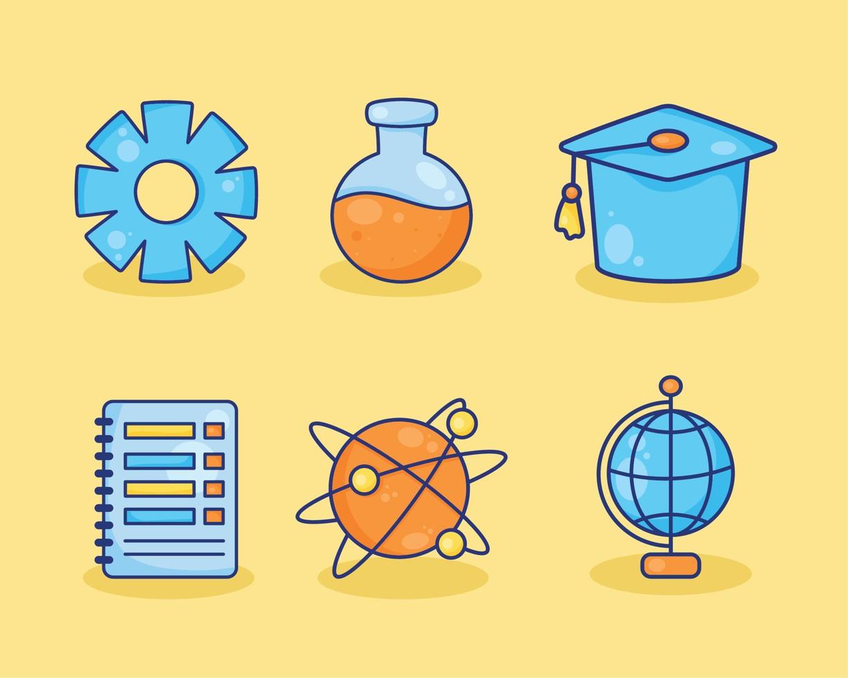 six learning education icons vector