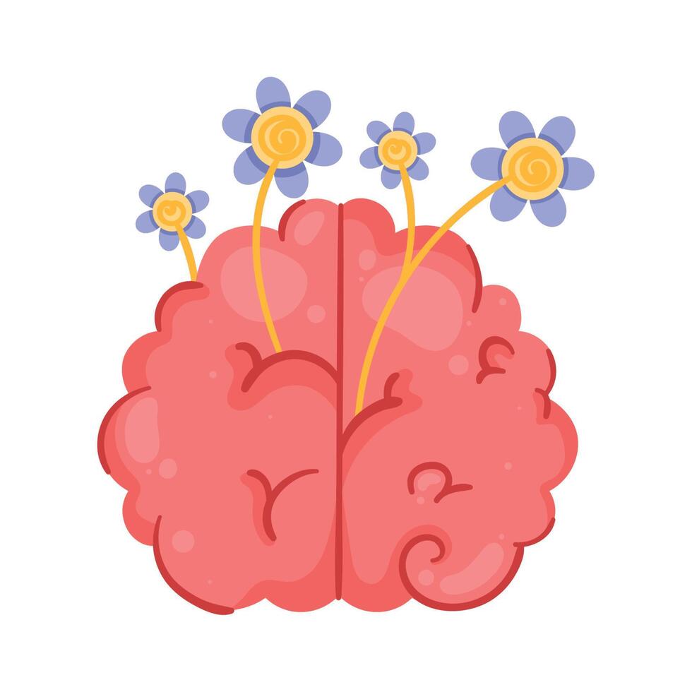 brain human with flowers vector