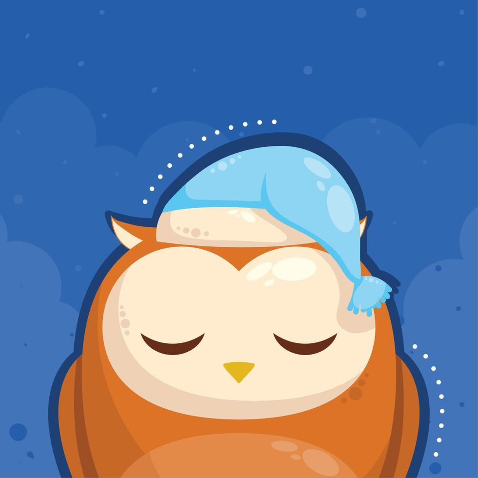 owl sleeping wearing hat vector